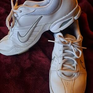 Nike White Sneakers with Silver Logo Accents